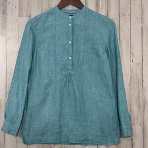 Baird McNutt J Crew Linen Shirt Top Tunic Teal Size XS 00 Beachy Boho Coastal